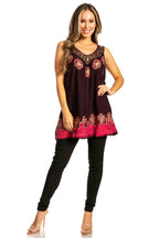 Sakkas Batik Embroidered V-Neck Sleeveless Blouse tops La Vie Bien Sakkas Batik Embroidered V-Neck Sleeveless Blouse