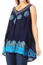 Sakkas Batik Embroidered V-Neck Sleeveless Blouse tops La Vie Bien Sakkas Batik Embroidered V-Neck Sleeveless Blouse