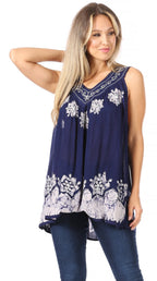 Sakkas Batik Embroidered V-Neck Sleeveless Blouse tops La Vie Bien Sakkas Batik Embroidered V-Neck Sleeveless Blouse