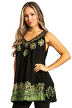 Sakkas Batik Embroidered V-Neck Sleeveless Blouse tops La Vie Bien Sakkas Batik Embroidered V-Neck Sleeveless Blouse