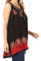 Sakkas Batik Embroidered V-Neck Sleeveless Blouse tops La Vie Bien Sakkas Batik Embroidered V-Neck Sleeveless Blouse