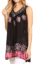 Sakkas Batik Embroidered V-Neck Sleeveless Blouse tops La Vie Bien Sakkas Batik Embroidered V-Neck Sleeveless Blouse