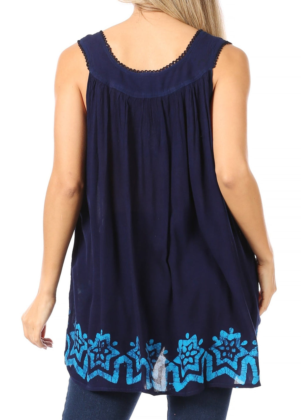 Sakkas Batik Embroidered V-Neck Sleeveless Blouse tops La Vie Bien Sakkas Batik Embroidered V-Neck Sleeveless Blouse
