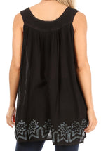 Sakkas Batik Embroidered V-Neck Sleeveless Blouse tops La Vie Bien Sakkas Batik Embroidered V-Neck Sleeveless Blouse