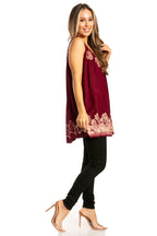Sakkas Batik Embroidered V-Neck Sleeveless Blouse tops La Vie Bien Sakkas Batik Embroidered V-Neck Sleeveless Blouse