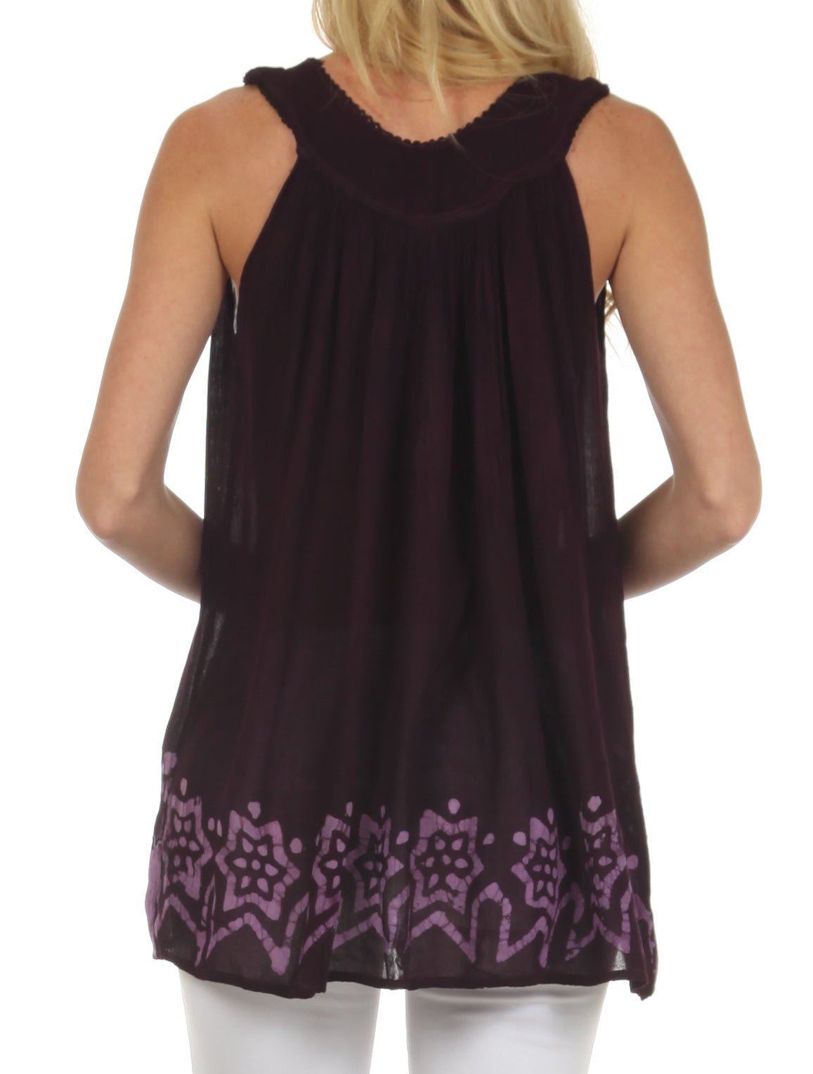 Sakkas Batik Embroidered V-Neck Sleeveless Blouse tops La Vie Bien Sakkas Batik Embroidered V-Neck Sleeveless Blouse