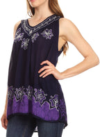 Sakkas Batik Embroidered V-Neck Sleeveless Blouse tops La Vie Bien Sakkas Batik Embroidered V-Neck Sleeveless Blouse