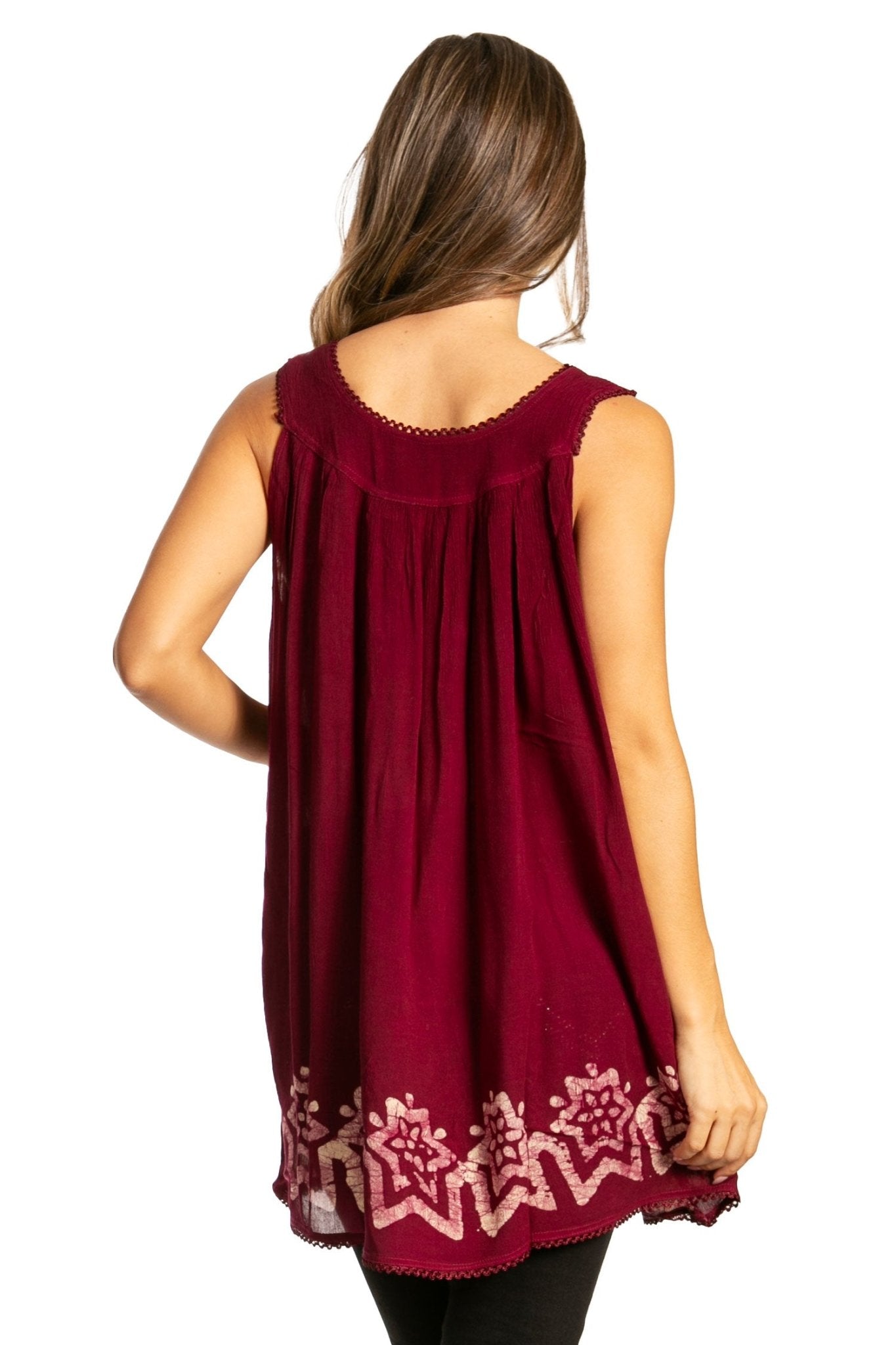 Sakkas Batik Embroidered V-Neck Sleeveless Blouse tops La Vie Bien Sakkas Batik Embroidered V-Neck Sleeveless Blouse