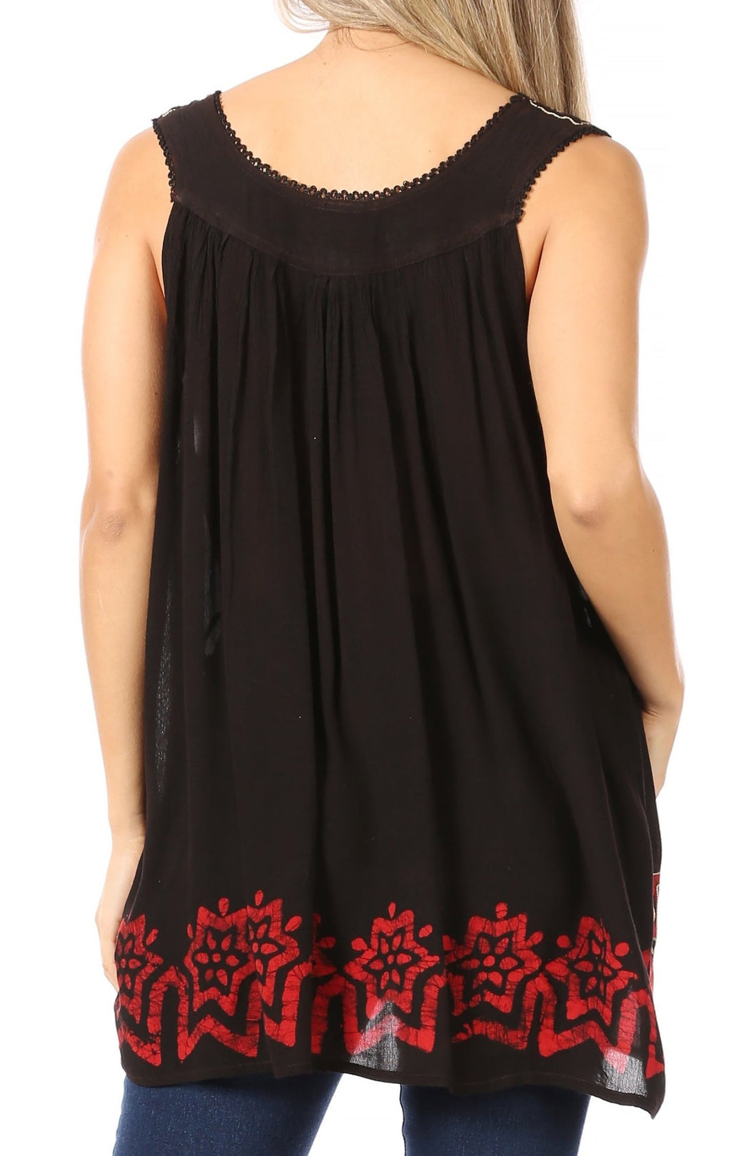 Sakkas Batik Embroidered V-Neck Sleeveless Blouse tops La Vie Bien Sakkas Batik Embroidered V-Neck Sleeveless Blouse
