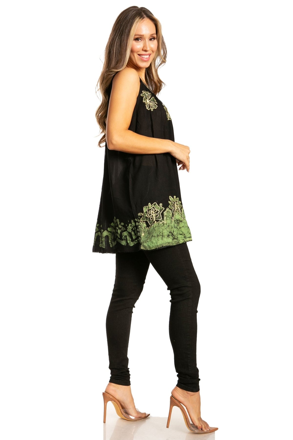 Sakkas Batik Embroidered V-Neck Sleeveless Blouse tops La Vie Bien Sakkas Batik Embroidered V-Neck Sleeveless Blouse