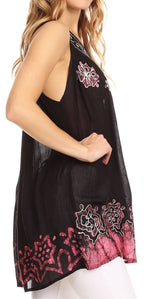 Sakkas Batik Embroidered V-Neck Sleeveless Blouse tops La Vie Bien Sakkas Batik Embroidered V-Neck Sleeveless Blouse