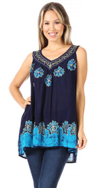 Sakkas Batik Embroidered V-Neck Sleeveless Blouse tops La Vie Bien Sakkas Batik Embroidered V-Neck Sleeveless Blouse