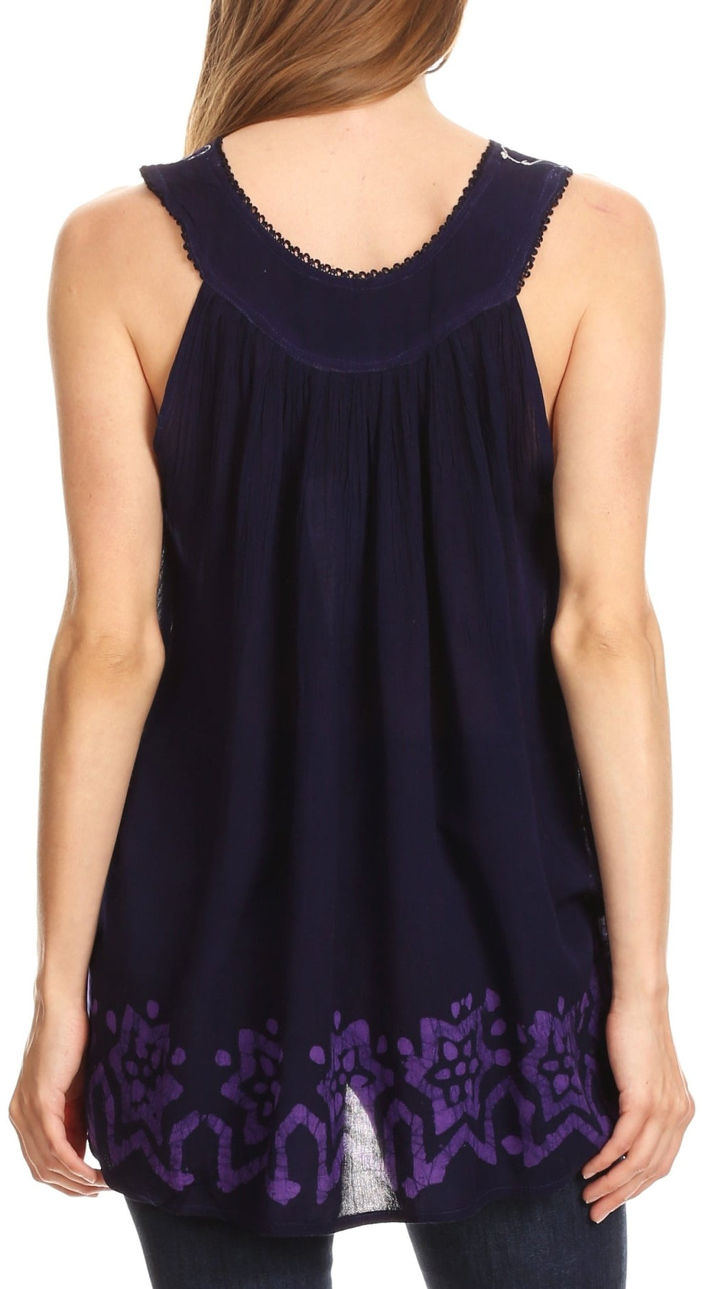 Sakkas Batik Embroidered V-Neck Sleeveless Blouse tops La Vie Bien Sakkas Batik Embroidered V-Neck Sleeveless Blouse