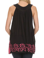 Sakkas Batik Embroidered V-Neck Sleeveless Blouse tops La Vie Bien Sakkas Batik Embroidered V-Neck Sleeveless Blouse