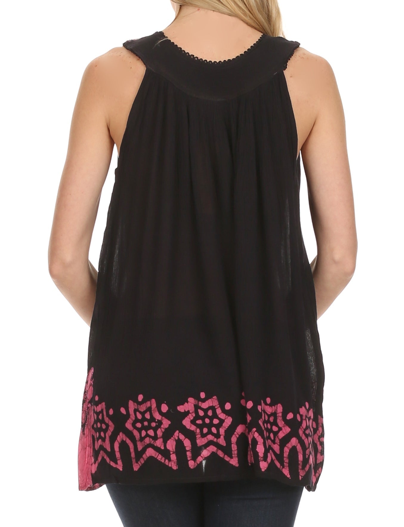 Sakkas Batik Embroidered V-Neck Sleeveless Blouse tops La Vie Bien Sakkas Batik Embroidered V-Neck Sleeveless Blouse