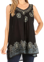 Sakkas Batik Embroidered V-Neck Sleeveless Blouse tops La Vie Bien Sakkas Batik Embroidered V-Neck Sleeveless Blouse