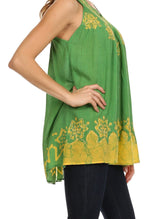 Sakkas Batik Embroidered V-Neck Sleeveless Blouse tops La Vie Bien Sakkas Batik Embroidered V-Neck Sleeveless Blouse