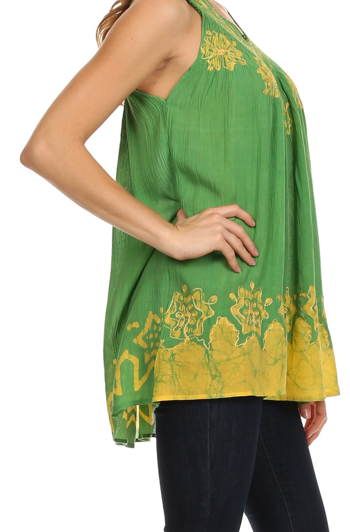 Sakkas Batik Embroidered V-Neck Sleeveless Blouse tops La Vie Bien Sakkas Batik Embroidered V-Neck Sleeveless Blouse