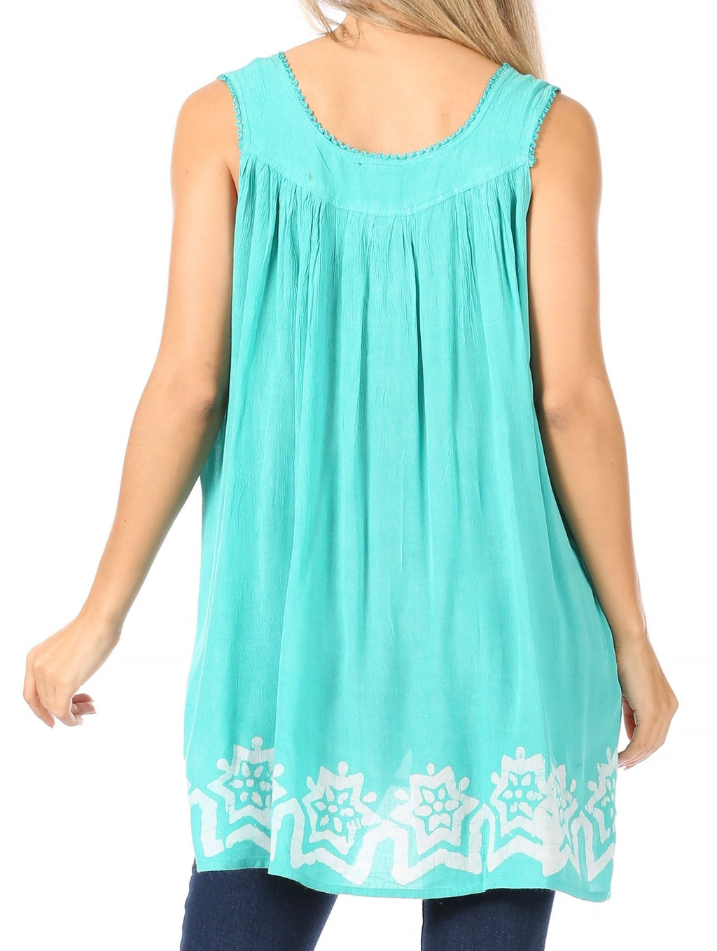 Sakkas Batik Embroidered V-Neck Sleeveless Blouse tops La Vie Bien Sakkas Batik Embroidered V-Neck Sleeveless Blouse
