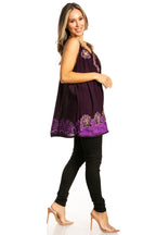 Sakkas Batik Embroidered V-Neck Sleeveless Blouse tops La Vie Bien Sakkas Batik Embroidered V-Neck Sleeveless Blouse