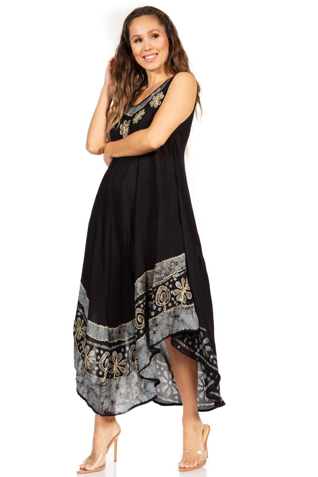 Sakkas Batik Flower Caftan Tank Dress / Cover Up dresses La Vie Bien Sakkas Batik Flower Caftan Tank Dress / Cover Up