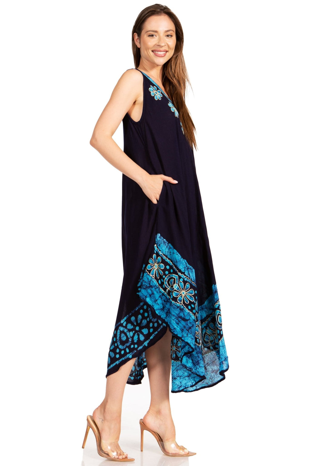 Sakkas Batik Flower Caftan Tank Dress / Cover Up dresses La Vie Bien Sakkas Batik Flower Caftan Tank Dress / Cover Up
