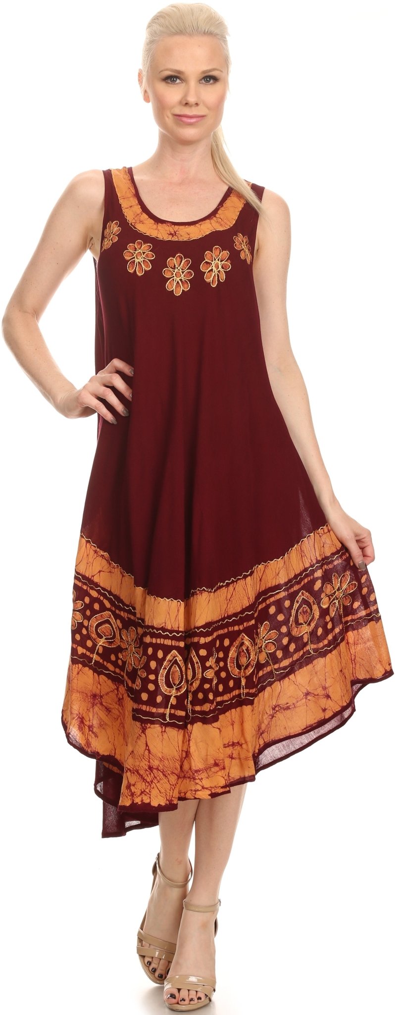 Sakkas Batik Flower Caftan Tank Dress / Cover Up dresses La Vie Bien Sakkas Batik Flower Caftan Tank Dress / Cover Up