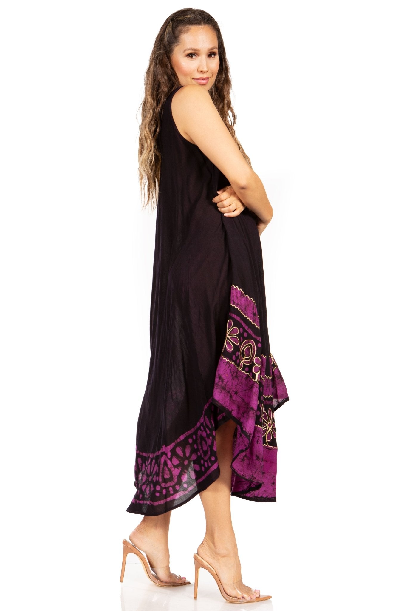 Sakkas Batik Flower Caftan Tank Dress / Cover Up dresses La Vie Bien Sakkas Batik Flower Caftan Tank Dress / Cover Up