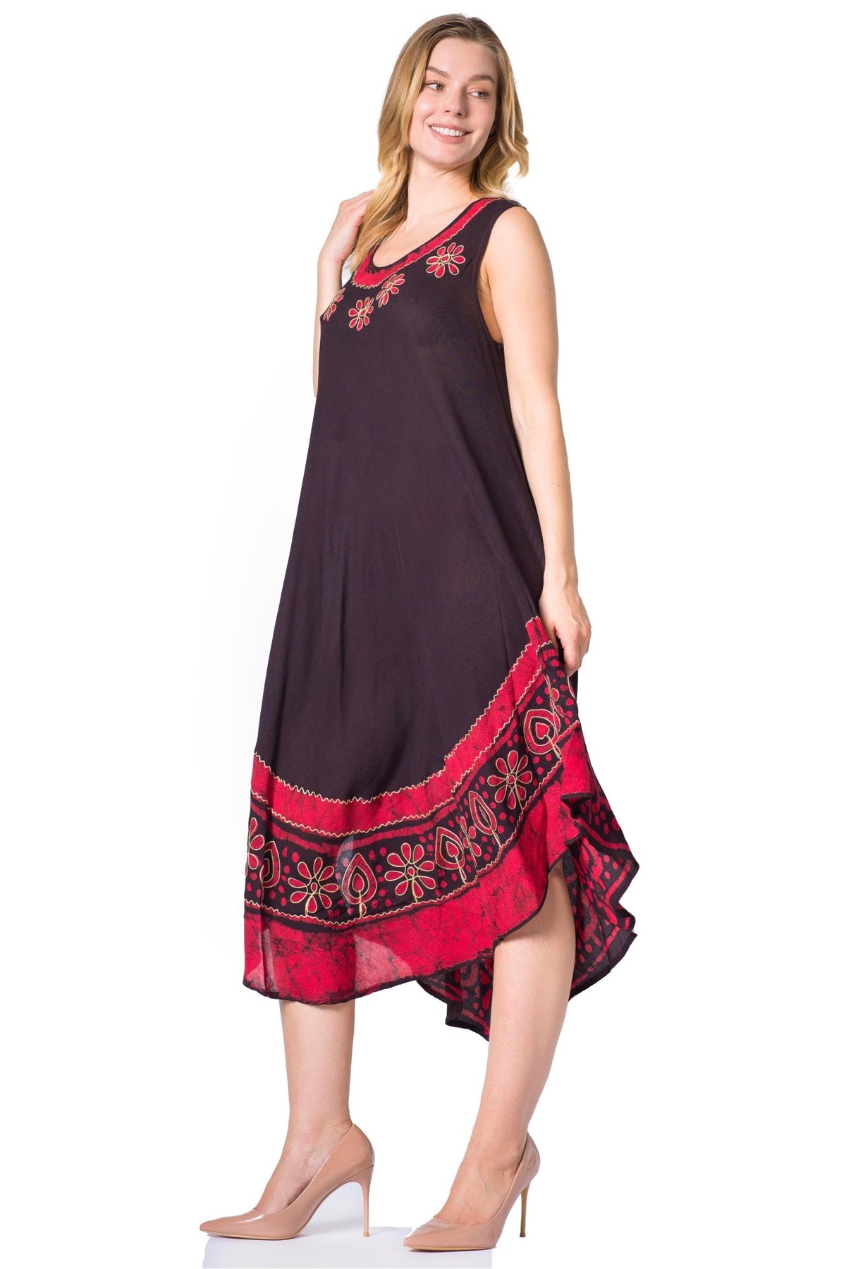 Sakkas Batik Flower Caftan Tank Dress / Cover Up dresses La Vie Bien Sakkas Batik Flower Caftan Tank Dress / Cover Up