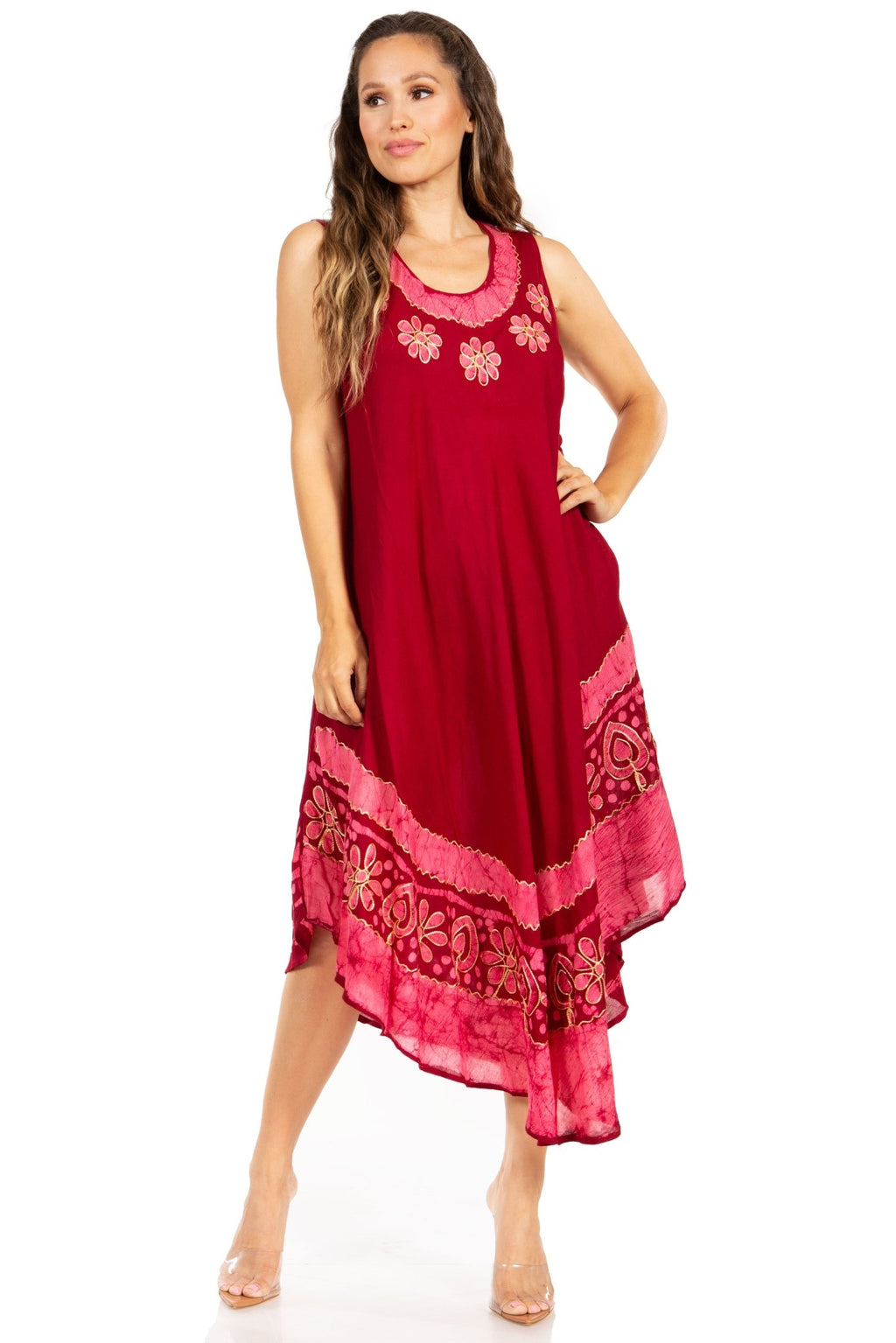 Sakkas Batik Flower Caftan Tank Dress / Cover Up dresses La Vie Bien Sakkas Batik Flower Caftan Tank Dress / Cover Up