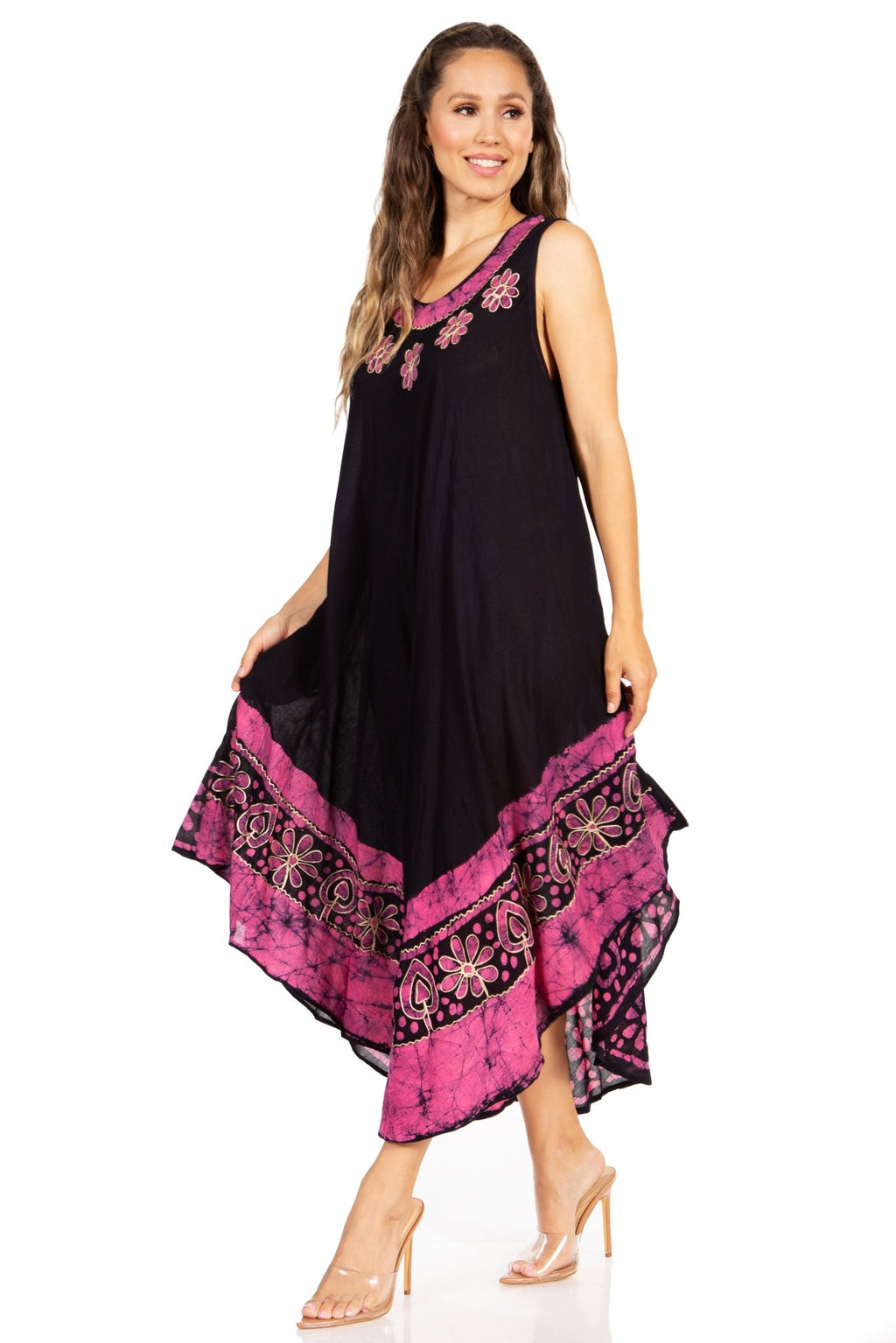 Sakkas Batik Flower Caftan Tank Dress / Cover Up dresses La Vie Bien Sakkas Batik Flower Caftan Tank Dress / Cover Up