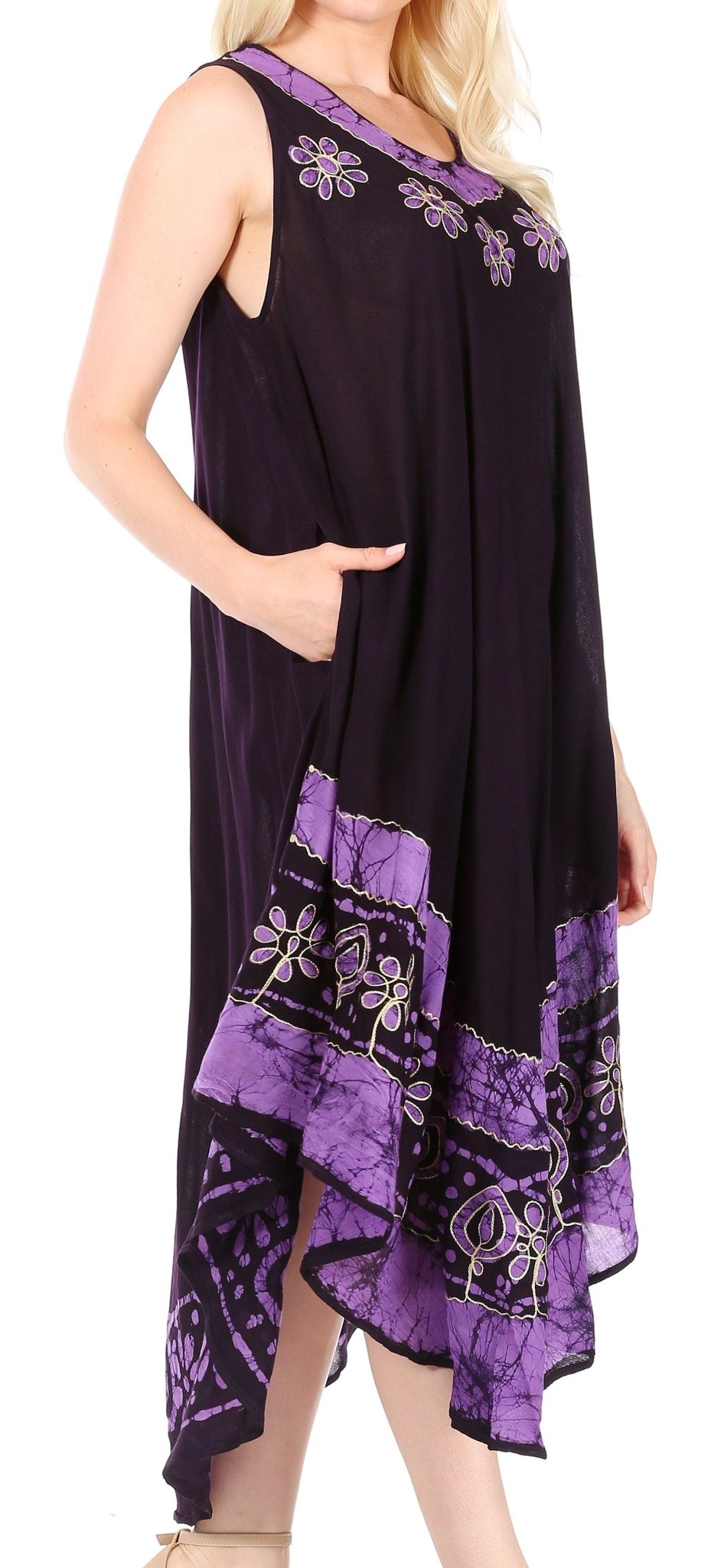 Sakkas Batik Flower Caftan Tank Dress / Cover Up dresses La Vie Bien Sakkas Batik Flower Caftan Tank Dress / Cover Up