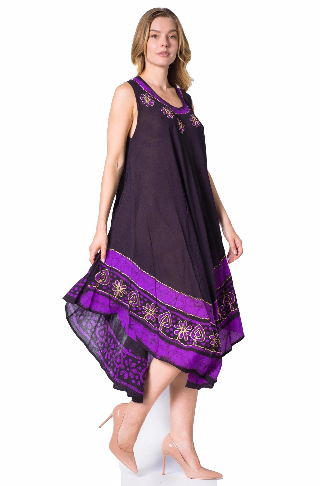 Sakkas Batik Flower Caftan Tank Dress / Cover Up dresses La Vie Bien Sakkas Batik Flower Caftan Tank Dress / Cover Up