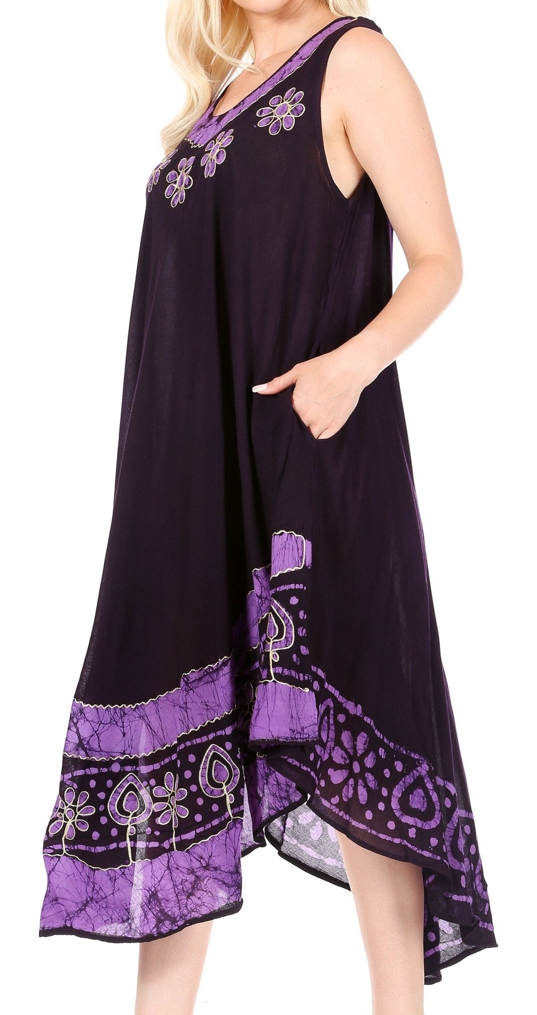 Sakkas Batik Flower Caftan Tank Dress / Cover Up dresses La Vie Bien Sakkas Batik Flower Caftan Tank Dress / Cover Up