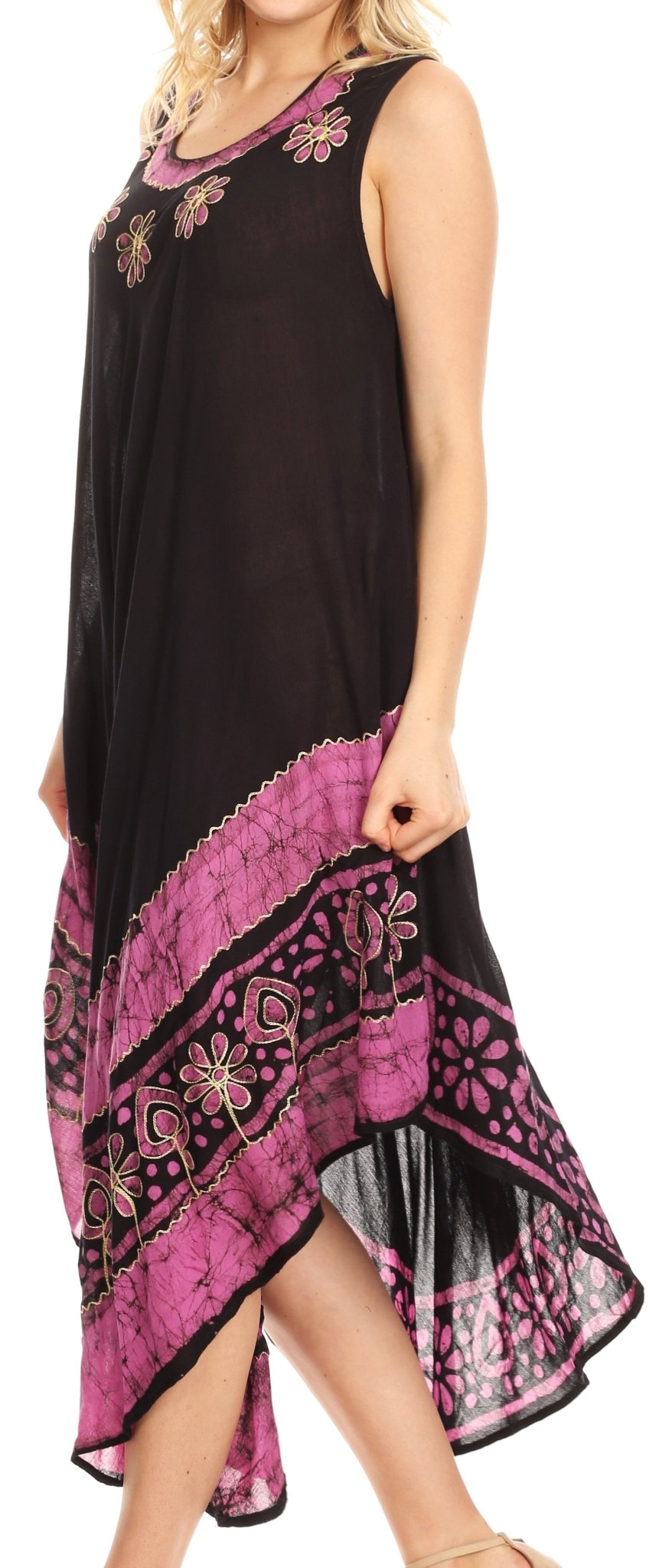 Sakkas Batik Flower Caftan Tank Dress / Cover Up dresses La Vie Bien Sakkas Batik Flower Caftan Tank Dress / Cover Up
