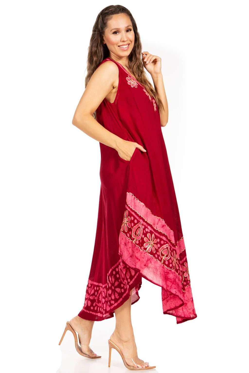 Sakkas Batik Flower Caftan Tank Dress / Cover Up dresses La Vie Bien Sakkas Batik Flower Caftan Tank Dress / Cover Up
