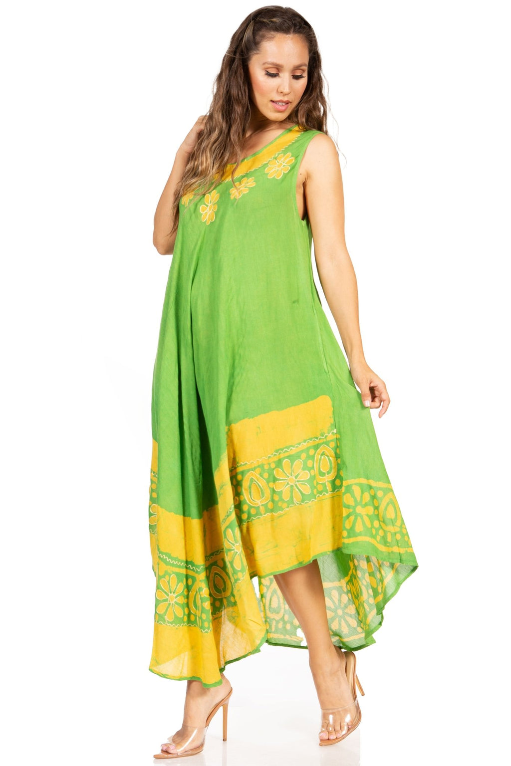 Sakkas Batik Flower Caftan Tank Dress / Cover Up dresses La Vie Bien Sakkas Batik Flower Caftan Tank Dress / Cover Up