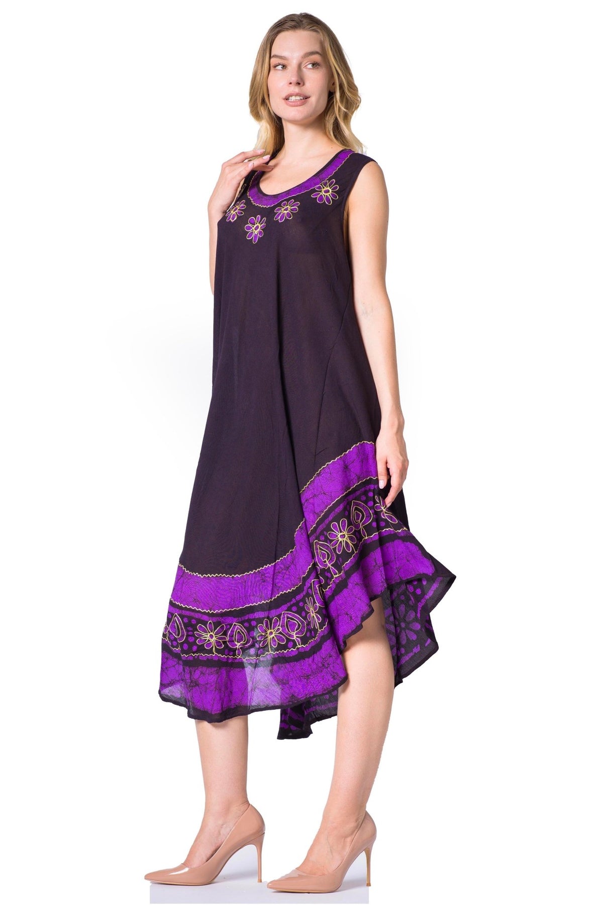 Sakkas Batik Flower Caftan Tank Dress / Cover Up dresses La Vie Bien Sakkas Batik Flower Caftan Tank Dress / Cover Up