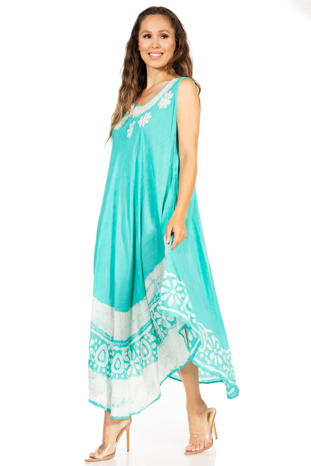 Sakkas Batik Flower Caftan Tank Dress / Cover Up dresses La Vie Bien Sakkas Batik Flower Caftan Tank Dress / Cover Up