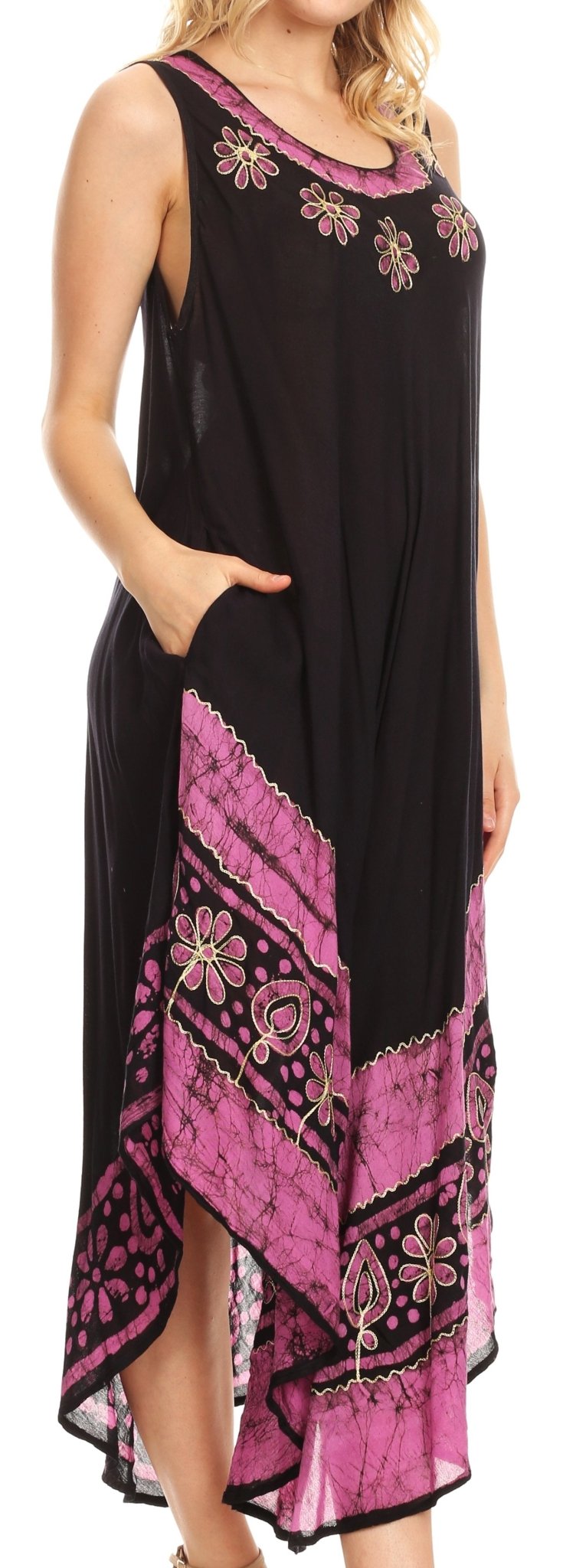 Sakkas Batik Flower Caftan Tank Dress / Cover Up dresses La Vie Bien Sakkas Batik Flower Caftan Tank Dress / Cover Up