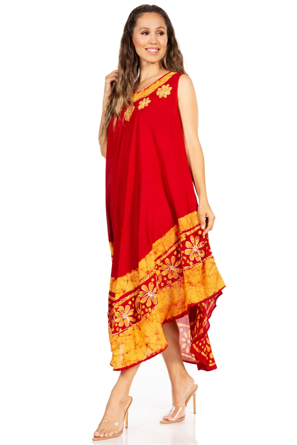 Sakkas Batik Flower Caftan Tank Dress / Cover Up dresses La Vie Bien Sakkas Batik Flower Caftan Tank Dress / Cover Up