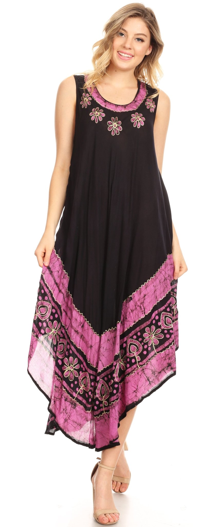 Sakkas Batik Flower Caftan Tank Dress / Cover Up dresses La Vie Bien Sakkas Batik Flower Caftan Tank Dress / Cover Up