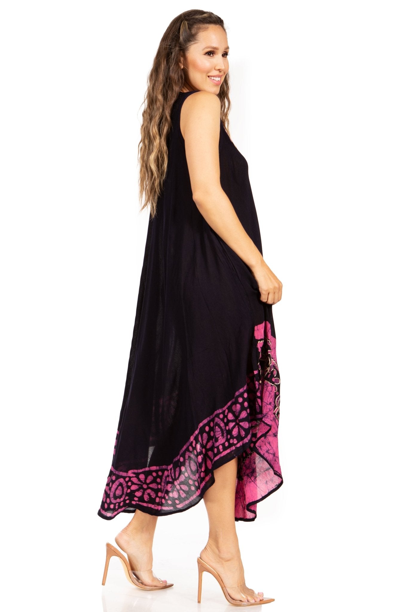 Sakkas Batik Flower Caftan Tank Dress / Cover Up dresses La Vie Bien Sakkas Batik Flower Caftan Tank Dress / Cover Up