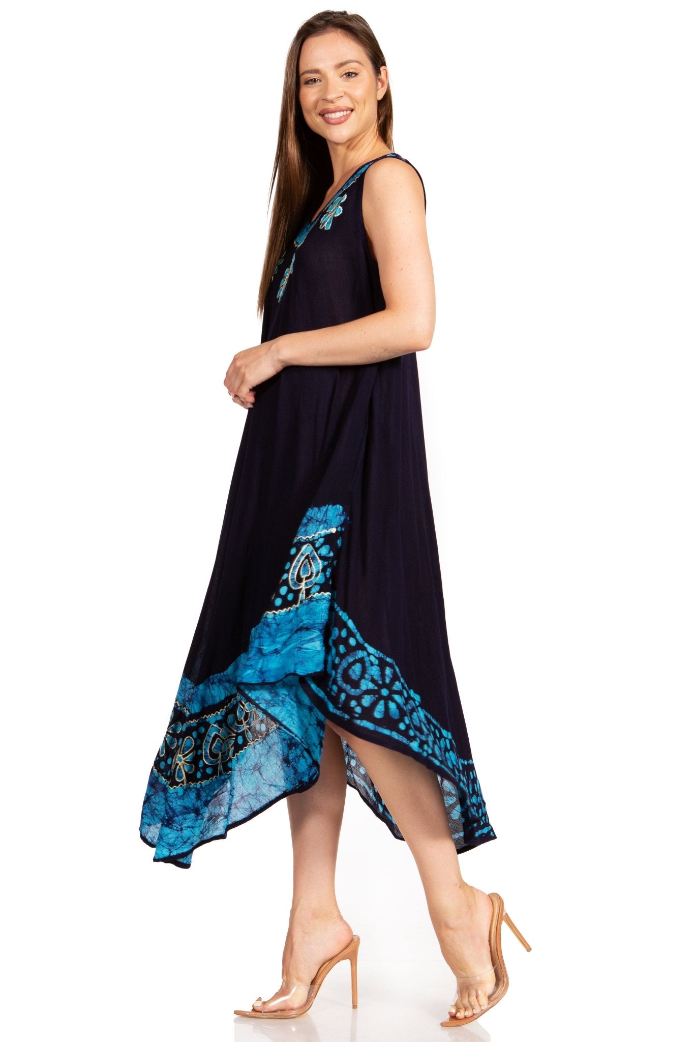Sakkas Batik Flower Caftan Tank Dress / Cover Up dresses La Vie Bien Sakkas Batik Flower Caftan Tank Dress / Cover Up