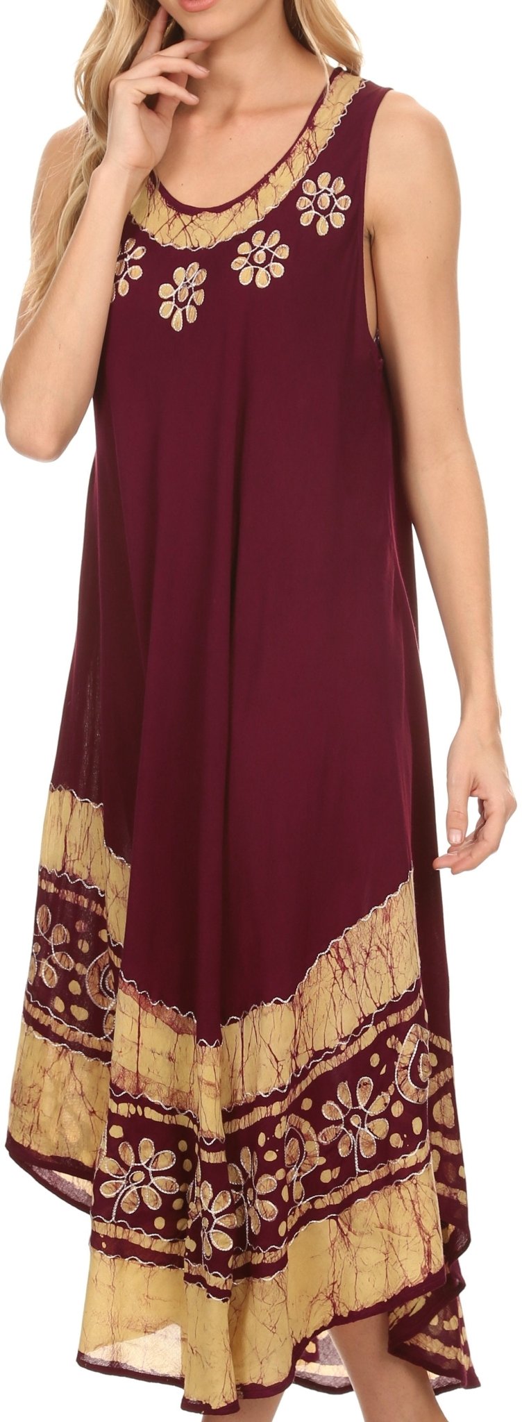 Sakkas Batik Flower Caftan Tank Dress / Cover Up dresses La Vie Bien Sakkas Batik Flower Caftan Tank Dress / Cover Up