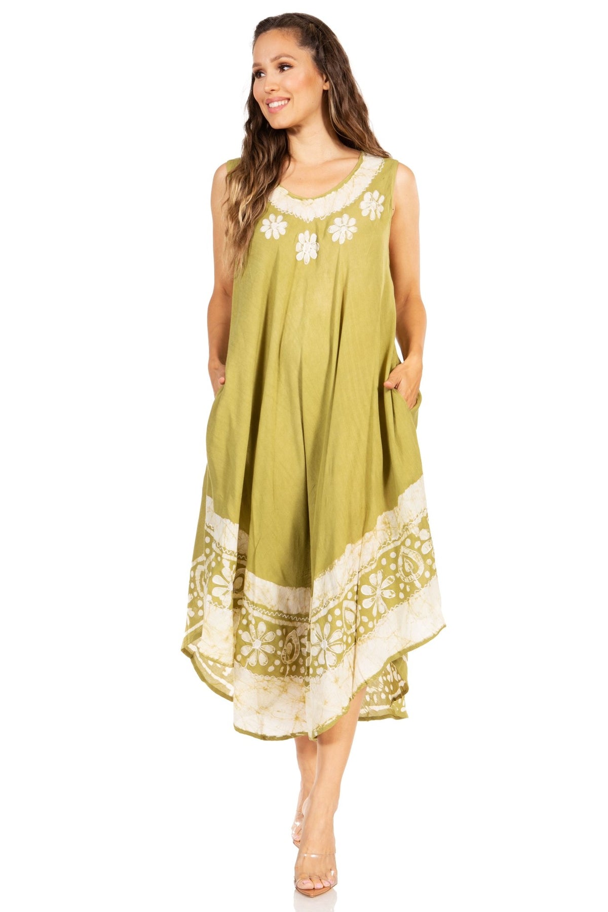 Sakkas Batik Flower Caftan Tank Dress / Cover Up dresses La Vie Bien Sakkas Batik Flower Caftan Tank Dress / Cover Up