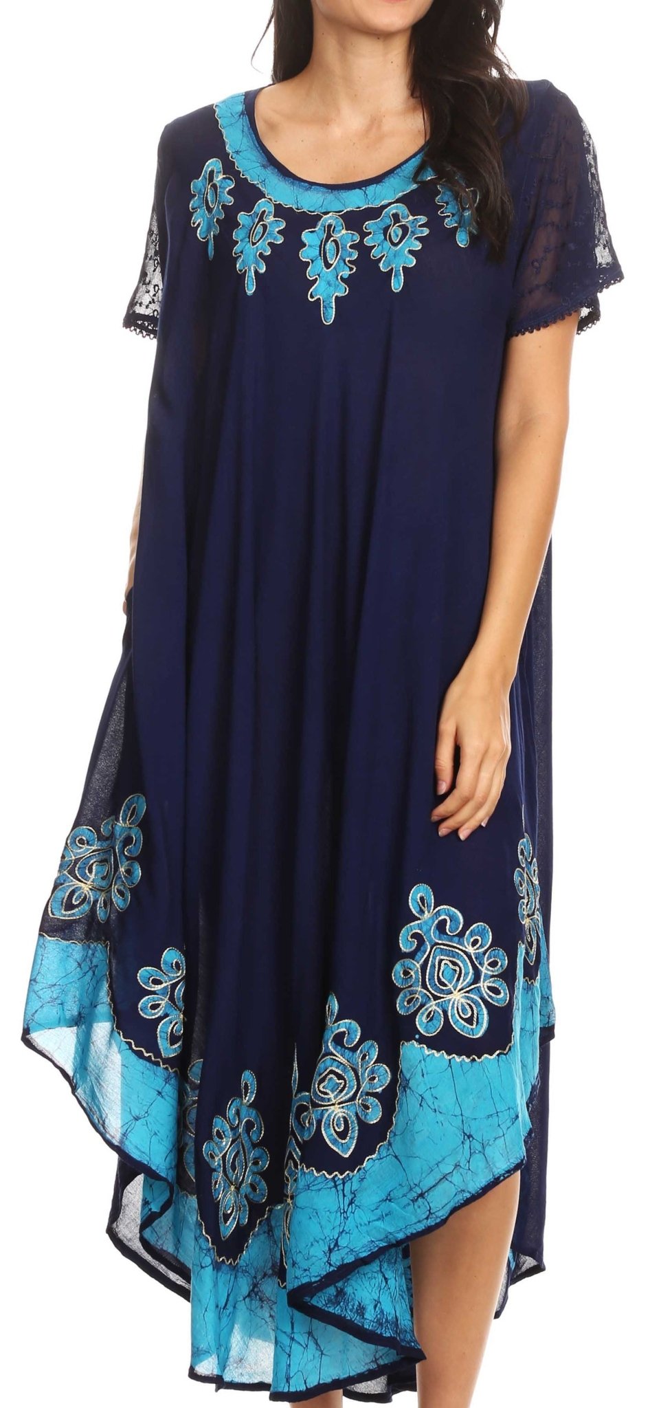 Sakkas Batik Hindi Cap Sleeve Caftan Dress / Cover Up dresses La Vie Bien Sakkas Batik Hindi Cap Sleeve Caftan Dress / Cover Up