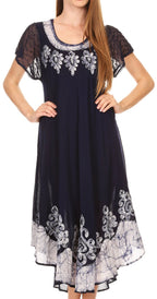 Sakkas Batik Hindi Cap Sleeve Caftan Dress / Cover Up dresses La Vie Bien Sakkas Batik Hindi Cap Sleeve Caftan Dress / Cover Up