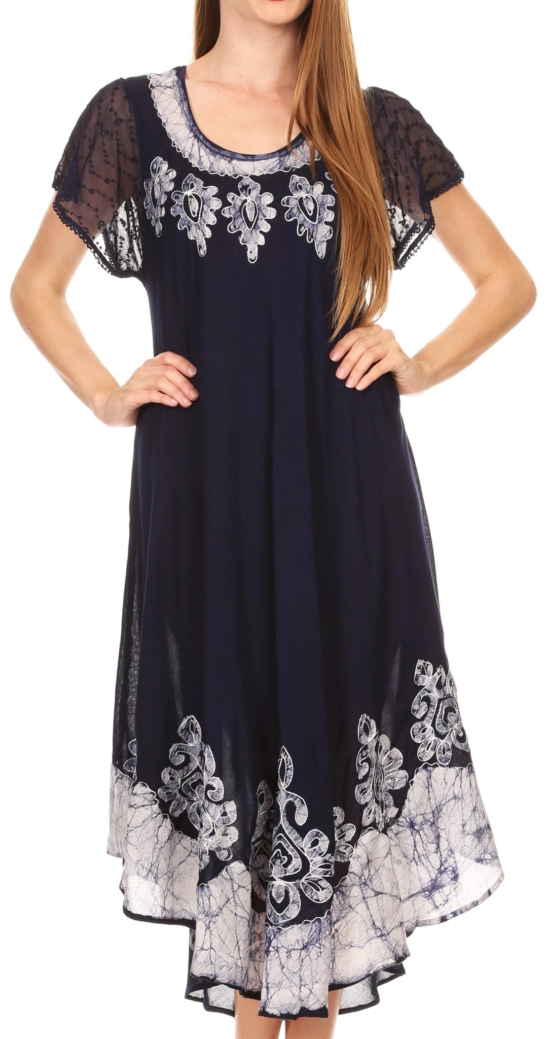 Sakkas Batik Hindi Cap Sleeve Caftan Dress / Cover Up dresses La Vie Bien Sakkas Batik Hindi Cap Sleeve Caftan Dress / Cover Up