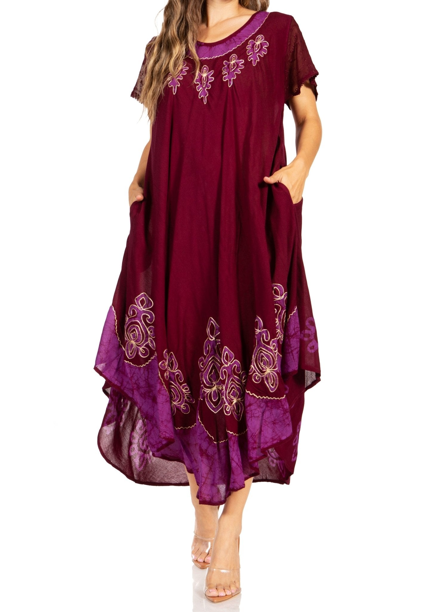 Sakkas Batik Hindi Cap Sleeve Caftan Dress / Cover Up dresses La Vie Bien Sakkas Batik Hindi Cap Sleeve Caftan Dress / Cover Up